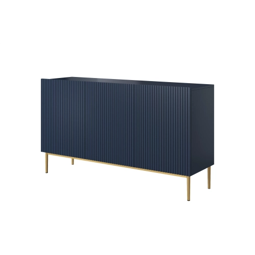 Komoda Nicole 150 cm trzydrzwiowa z ryflowanym frontem - granat / złote nóżki - Limitowana oferta